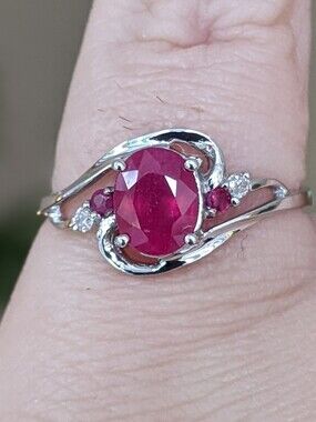 10K White Gold Ruby And Diamond Ring